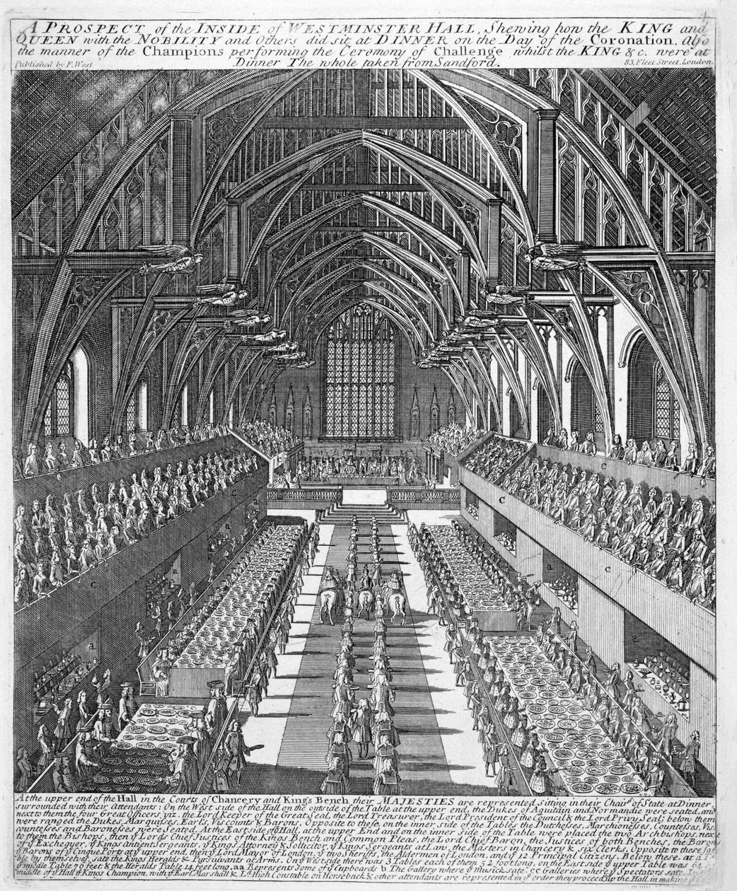 Westminster Hall under fejringerne efter kroningen af James II, 23. april 1685 af English School