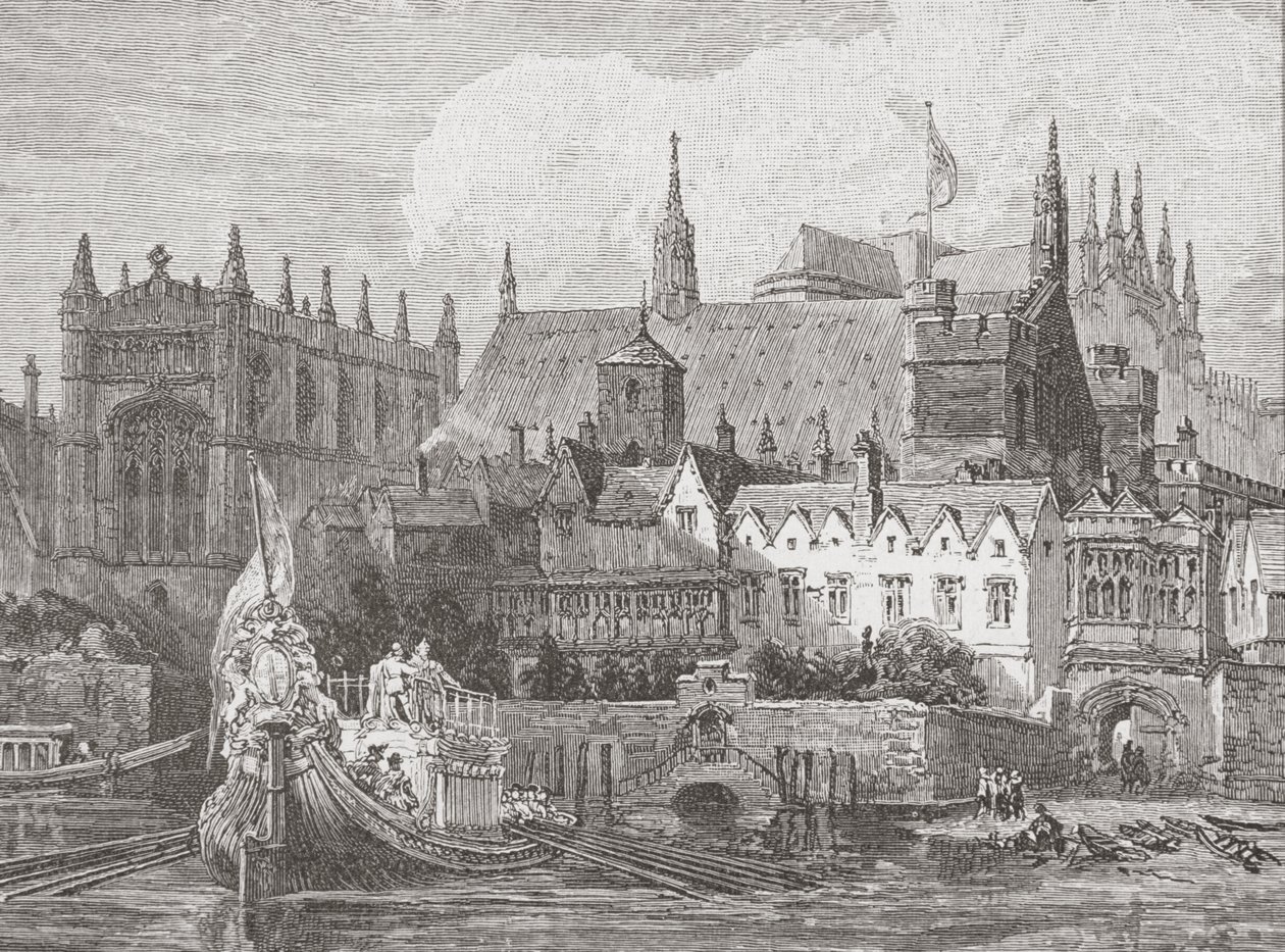 Westminster Hall set fra Themsen under Charles I