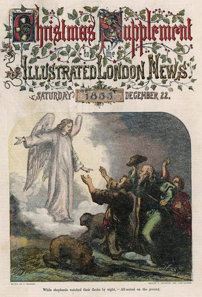 Mens hyrderne vogtede deres flokke om natten, fra forsiden af Illustrated London News, juletillæg, 1855 af English School