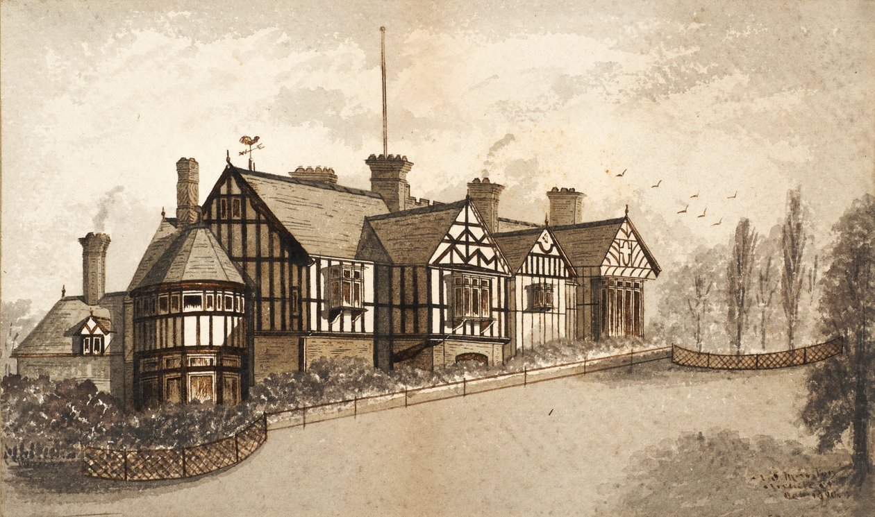 Wightwick Manor (blæk på papir) af English School