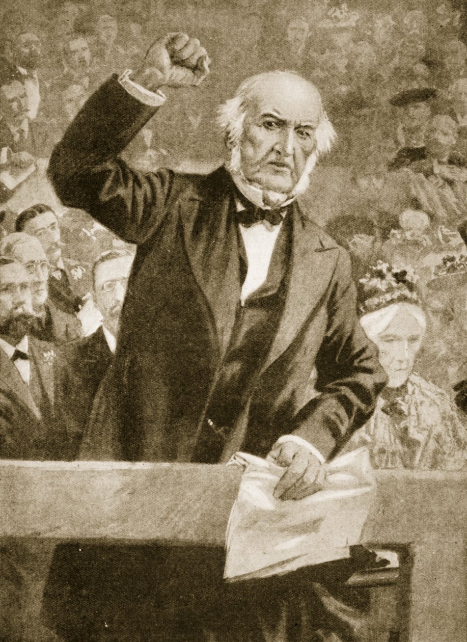 William Gladstone taler ved et møde i Liverpool den 24. september 1896 af English School