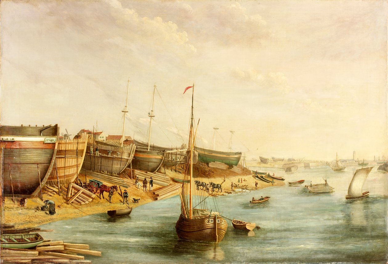 William Piles skibsværft, North Sands, ca. 1830 af English School