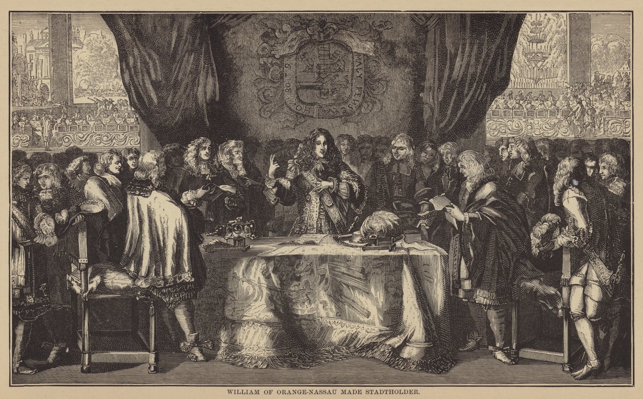 Vilhelm af Oranien-Nassau gjort til Stadtholder (kobberstik) af English School