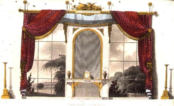 Window Curtain for a Boudoir, plade 3 fra Ackermanns Repository of Arts, udgivet 1809 (farve litho) af English School