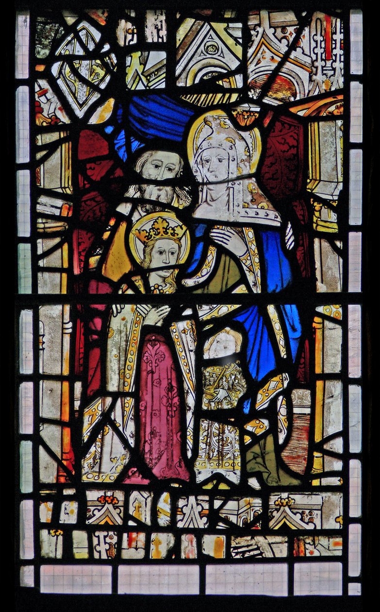 Window Ew forestillende Sankt Anne, Joachim, Jomfru Maria og Kristusbarnet af English School