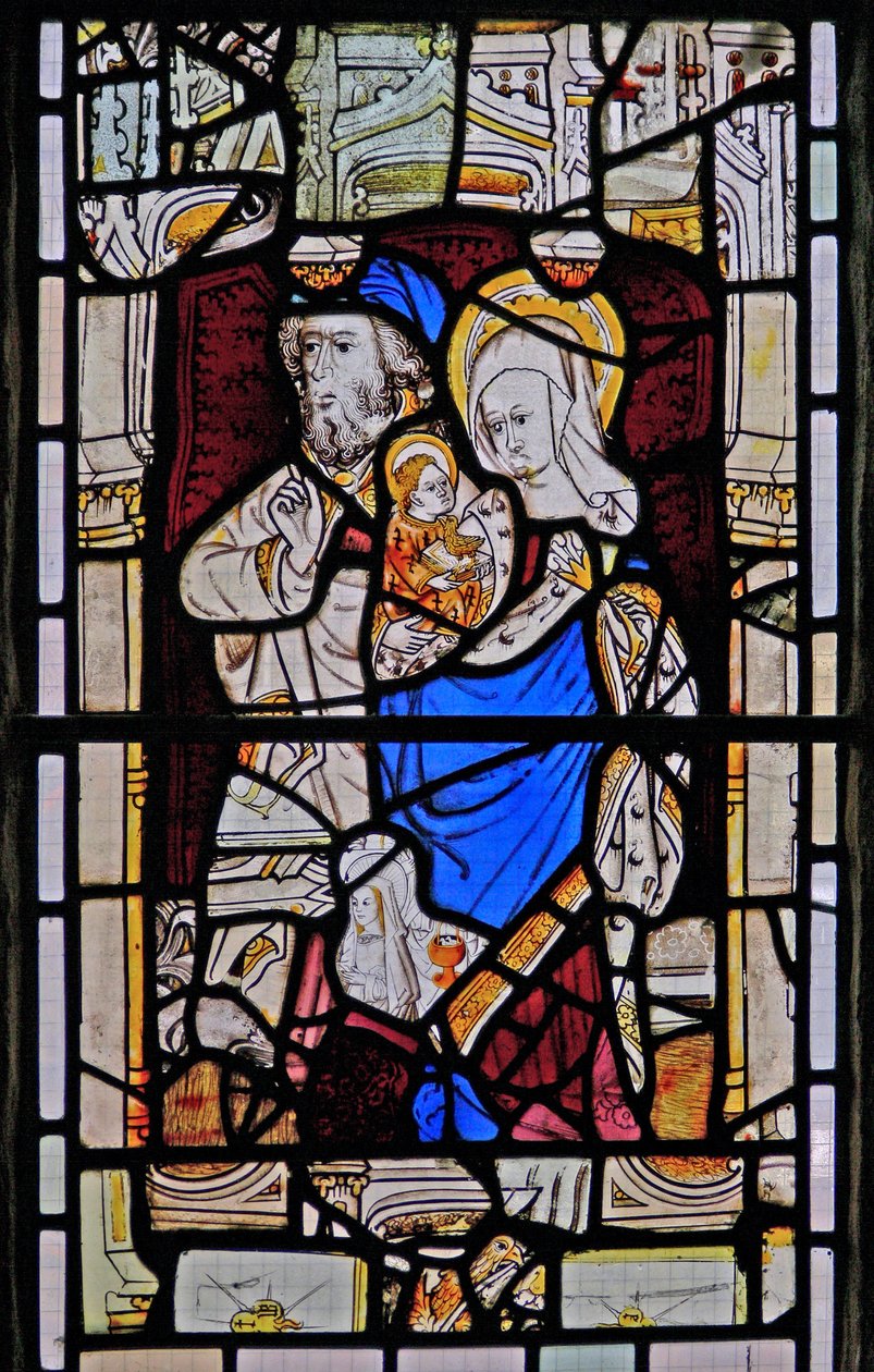 Window Ew forestillende Sankt Anne, Joachim, Jomfru Maria og Kristusbarnet af English School
