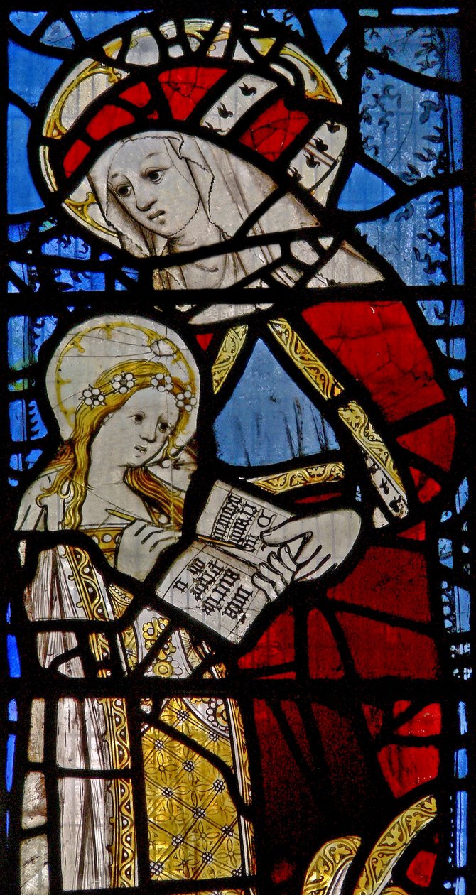 Window Ew forestillende Sankt Anne og Jomfru Maria af English School