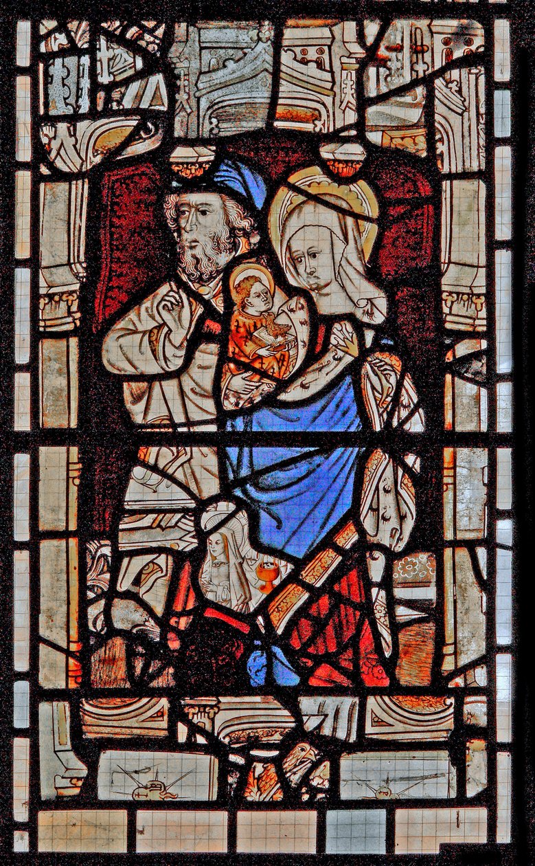 Window Ew forestillende St. Mary Salome, Zebedæus med spædbarnet St. John af English School
