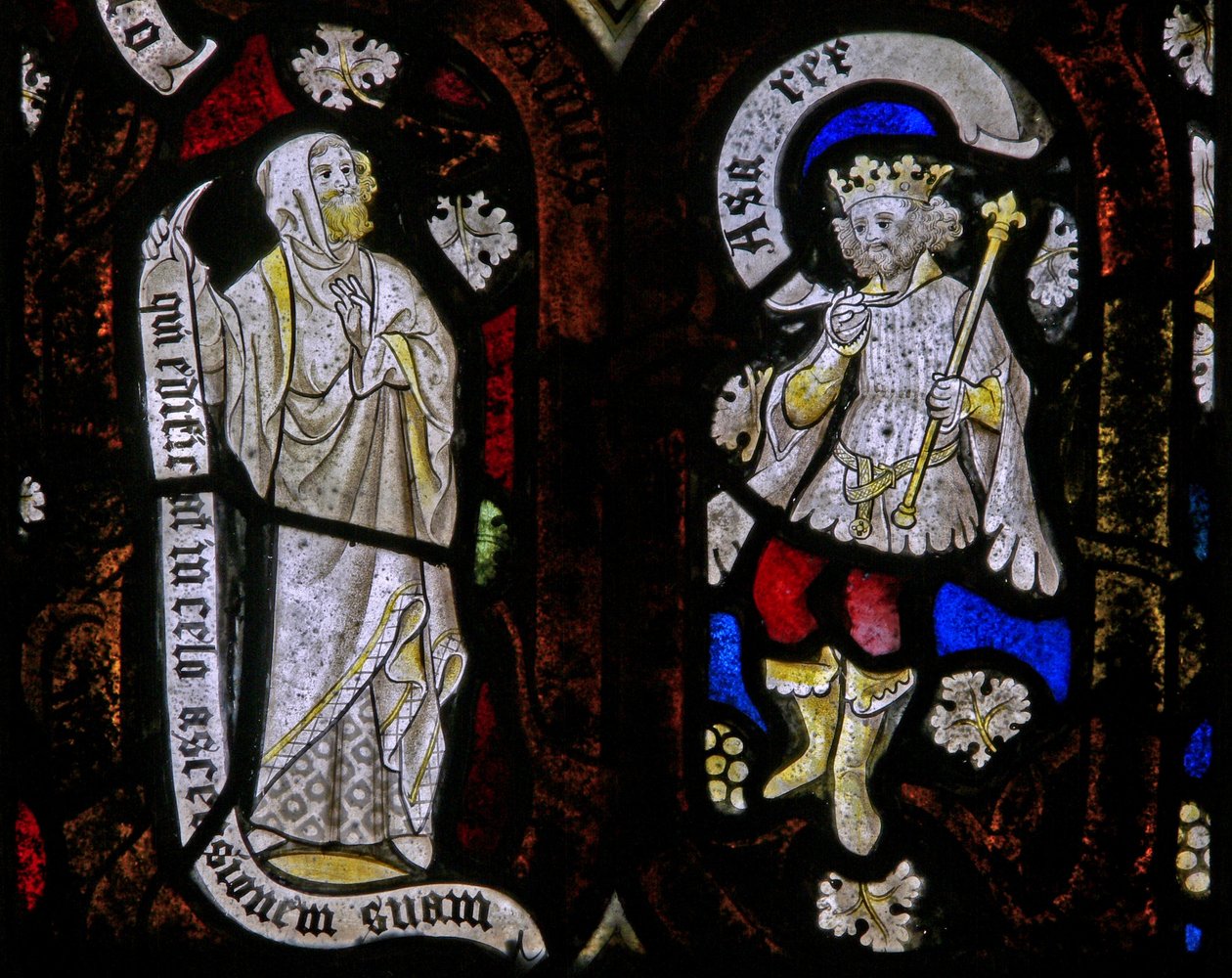 Window Ew, der viser figurer fra Isajs træ: Asa og en profet af English School