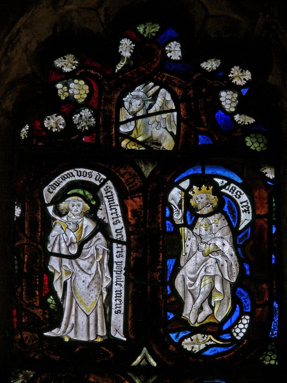 Window Ew afbilder Tree of Jesse figurer med St Lukes-tyren af English School