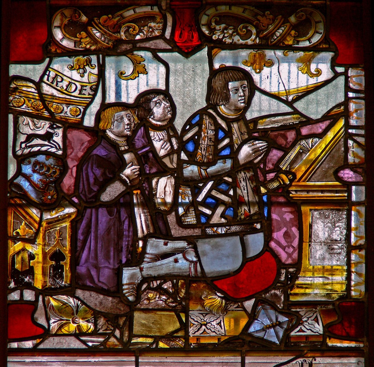 Window Ew, der viser en donor - Sir Thomas Caves 3 sønner af English School
