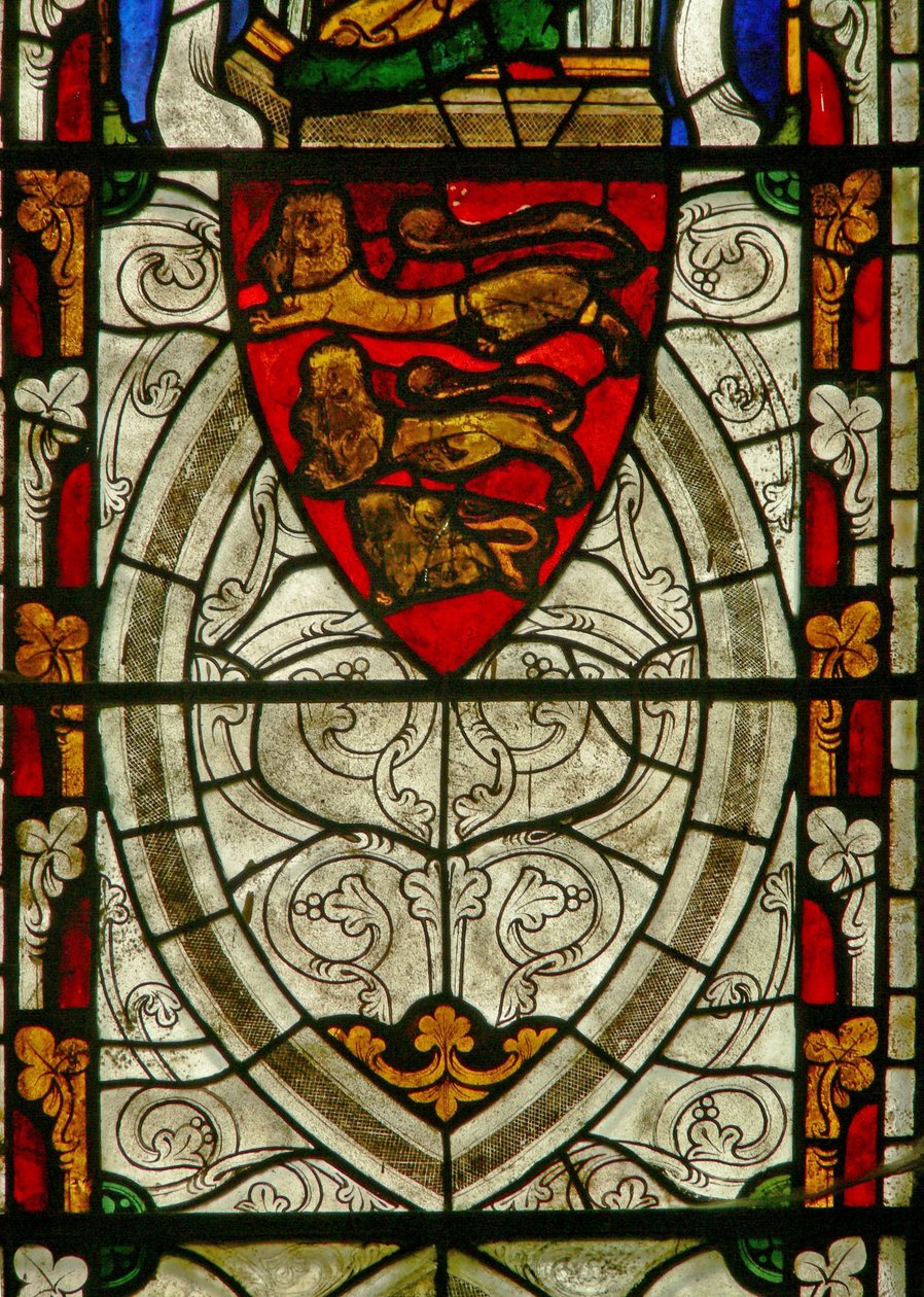 Window Ew, der viser våben fra England og grisaille af English School