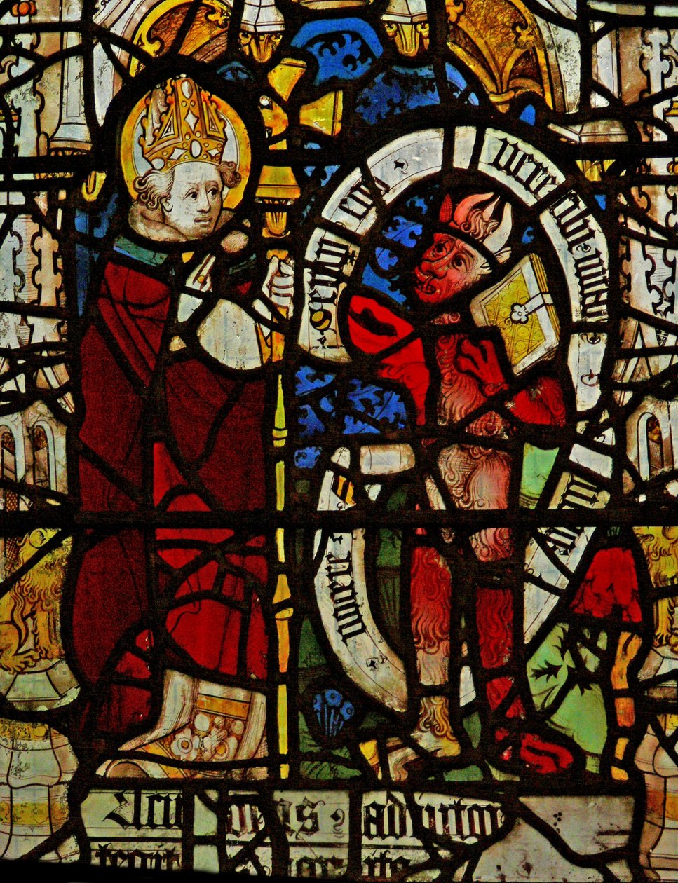Window Nw, der forestiller St. Martin, uddriver en djævel af English School