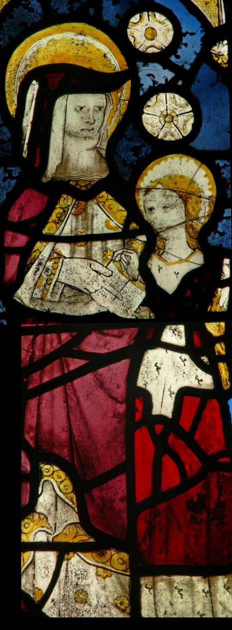 Vindue S-kapel-S6, der viser Sankt Anne, der lærer Jomfruen at læse af English School