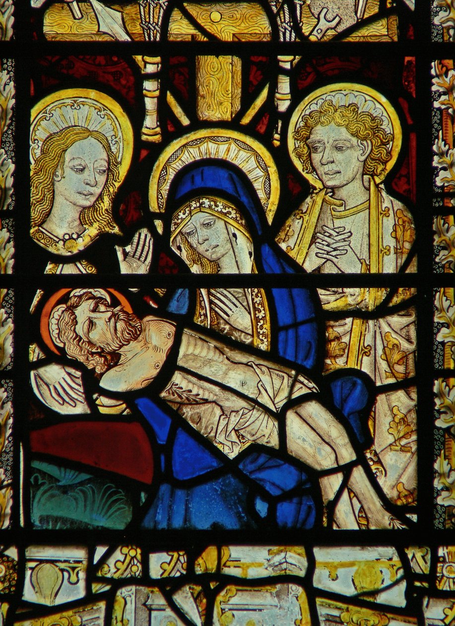 Vindue forestillende Pieta af English School