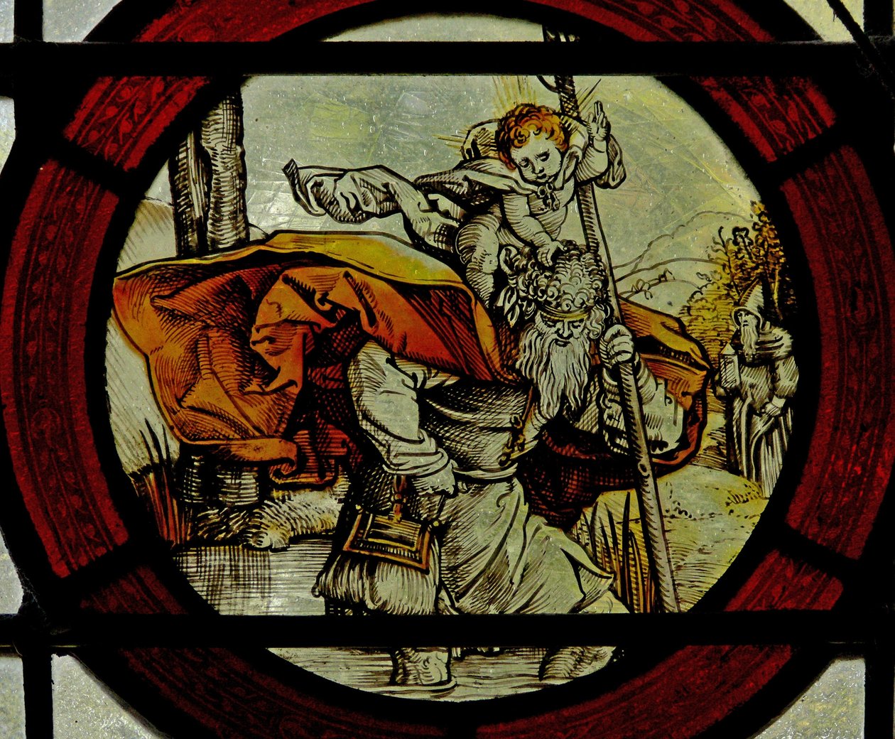 Vindue forestillende St Christopher af English School