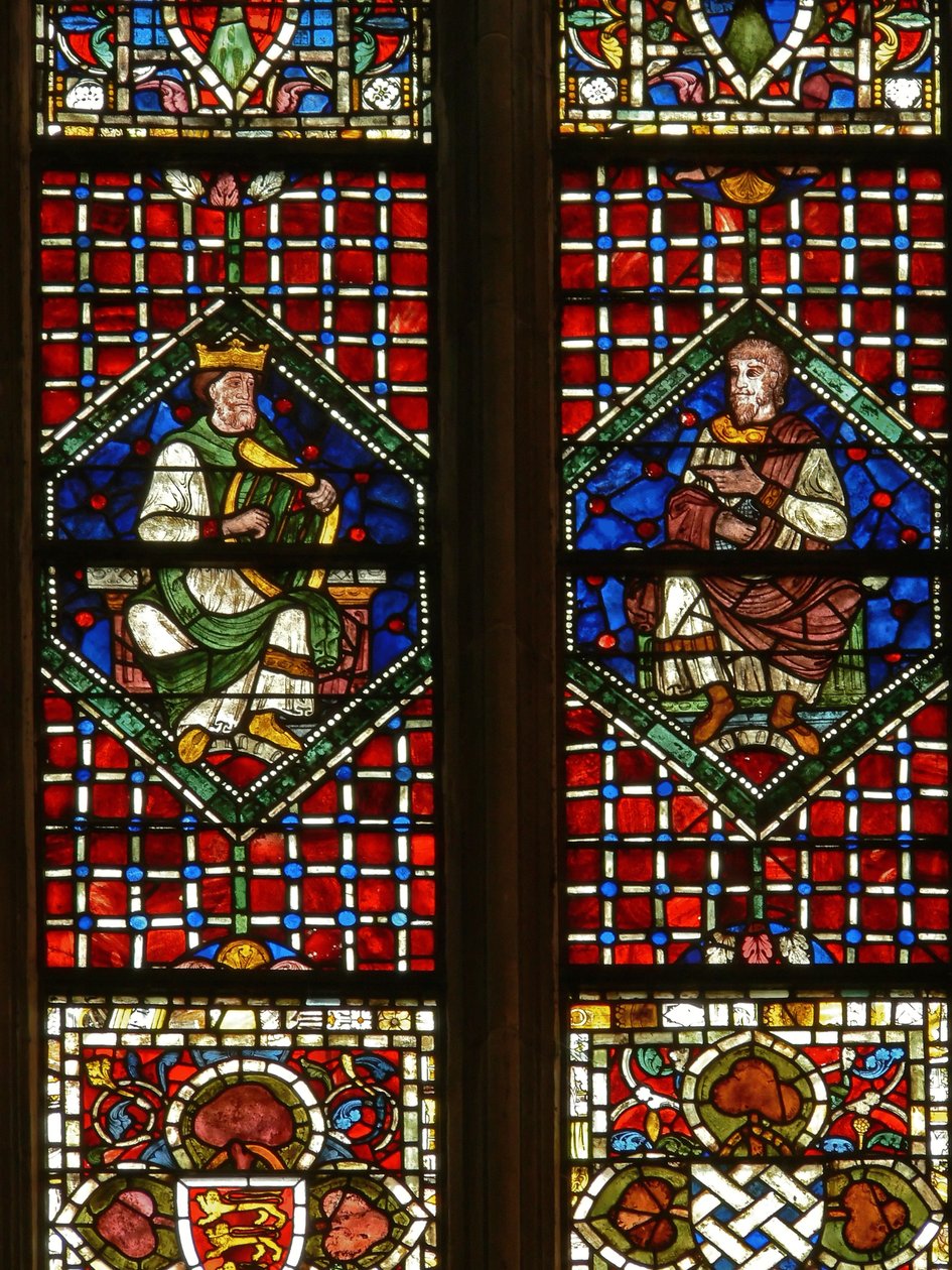 Vindue, der viser en genealogisk figur: David og Nathan af English School