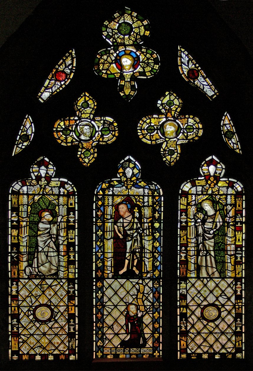 Vindue n2, der viser Sankt Thomas, Kristus, Sankt Johannes og donor af English School