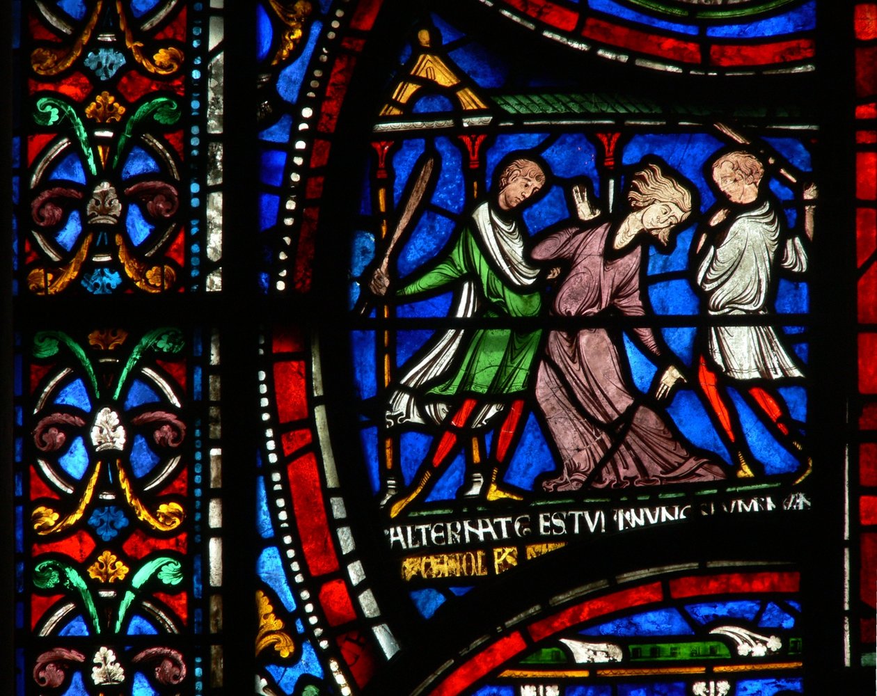 Vindue n2, der viser en scene fra et St Thomas Becket Miracle-vindue: Mad Matilda of Colognes historie af English School