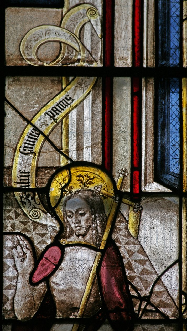 Vindue s3, der viser en opstandelsesscene: tilsynekomsten for Maria Magdalene af English School