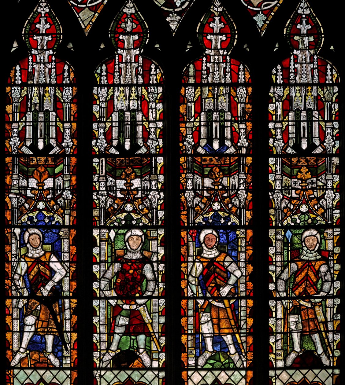 Vindue s4 viser De Clare-riddere og William Lord de la Zouche af English School