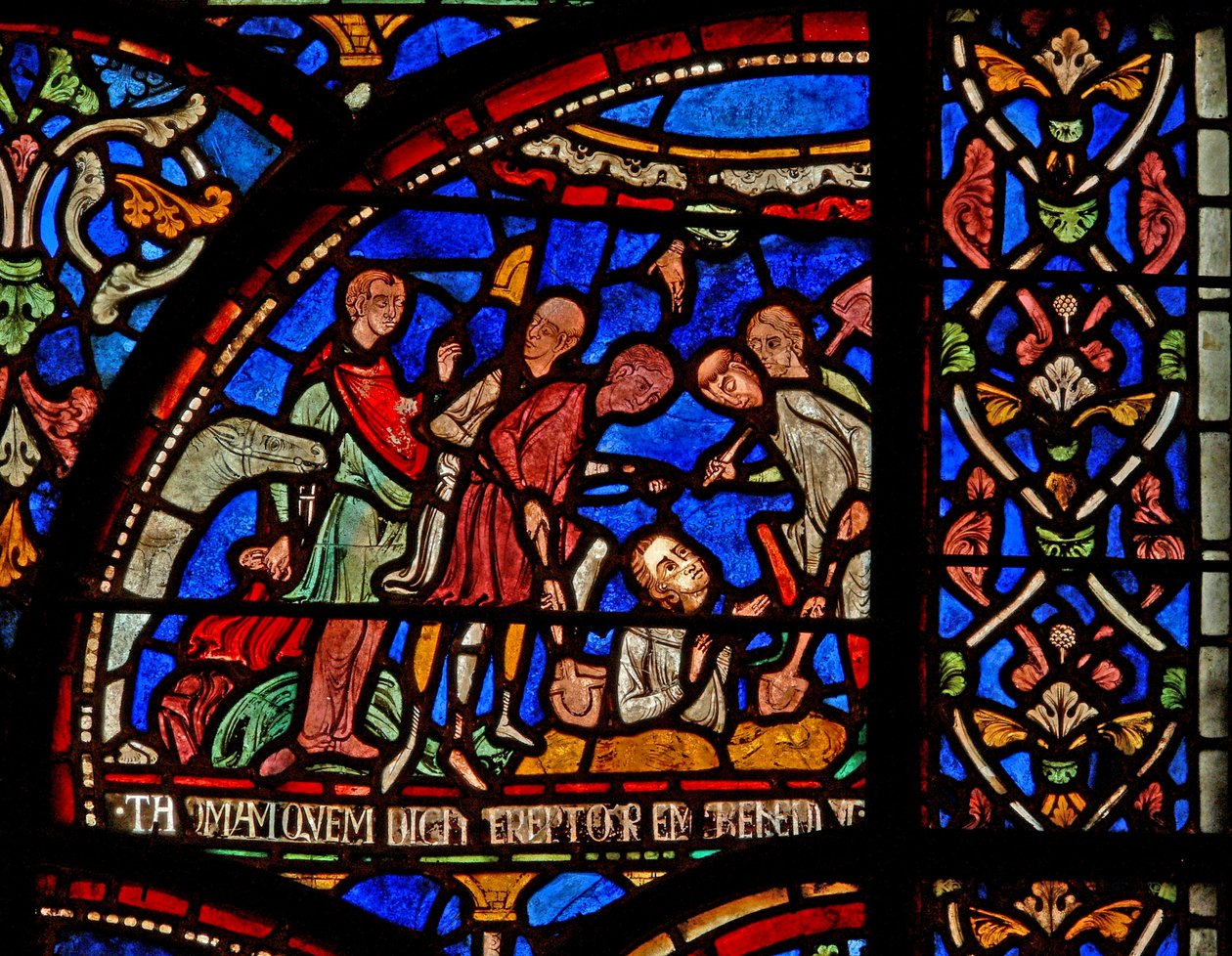 Window s7, der viser en scene fra et St Thomas Becket Miracle-vindue: William af Gloucester begravet og afsløret af English School