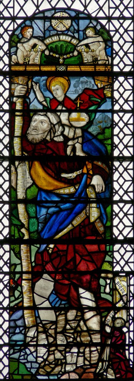Vindue w36 afbilder St Christopher - en hybridfigur af fransk C16 og engelsk C15 glas samlet i 1956 af English School