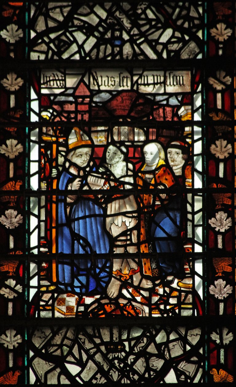 Vindue w58 forestillende St. Thomas Becket med en fange og 2 andre figurer af English School