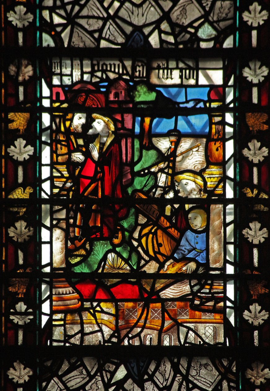 Vindue w58, der viser en scene fra historien om St. Thomas Becket - en ilandstigningsscene af English School