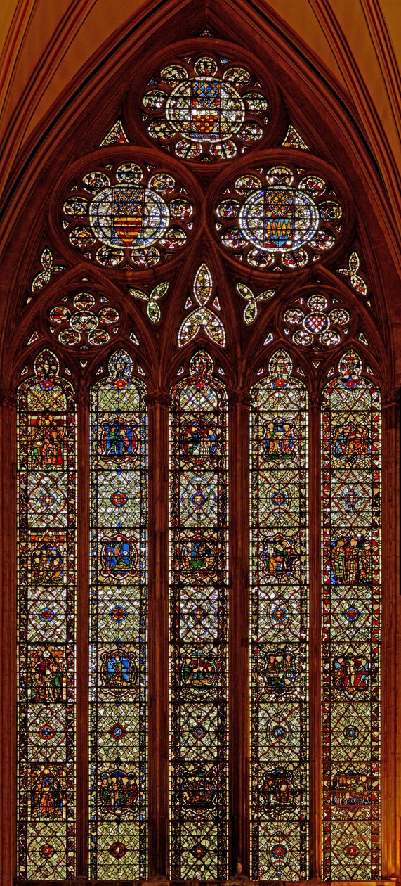 Vindue w61 skildrer scener fra St. Thomas Beckets liv: også St. Margaret, St. Nicholas, St. John Baptist og St. Edmund af English School