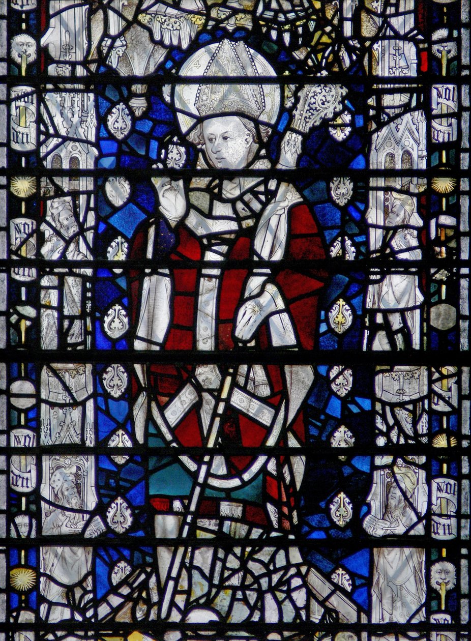 Vindue w6 forestillende St Nicholas; kant med figurer af English School