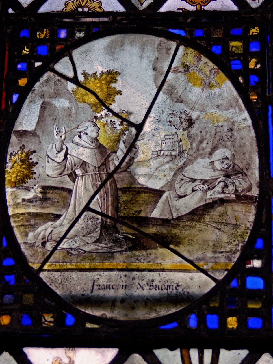 Vinduet w9, der forestiller St. Francis, modtager stigmataet af English School