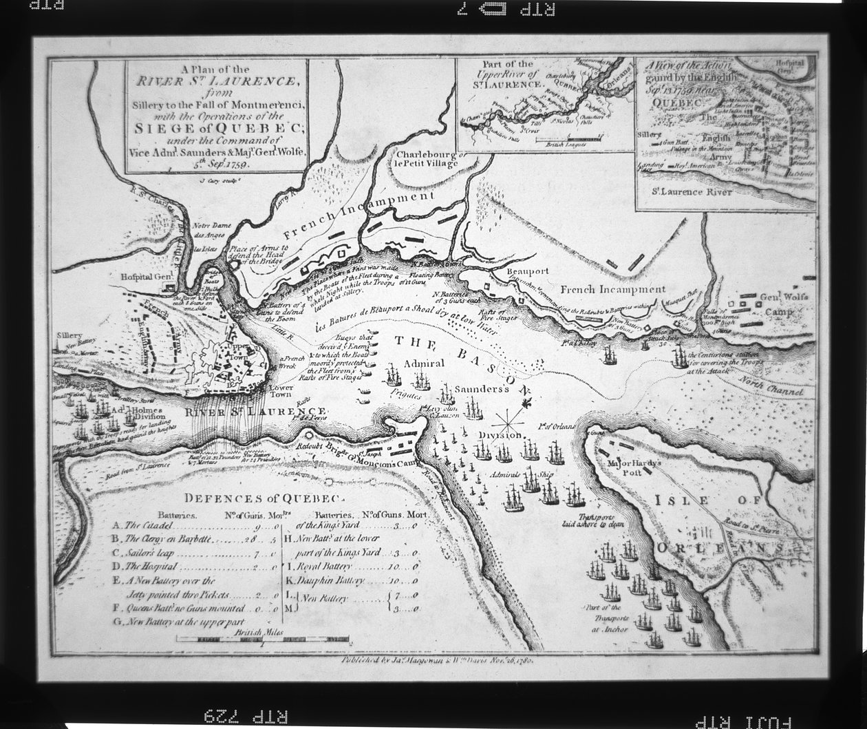 Wolfes plan for belejringen af Quebec i 1759 af English School