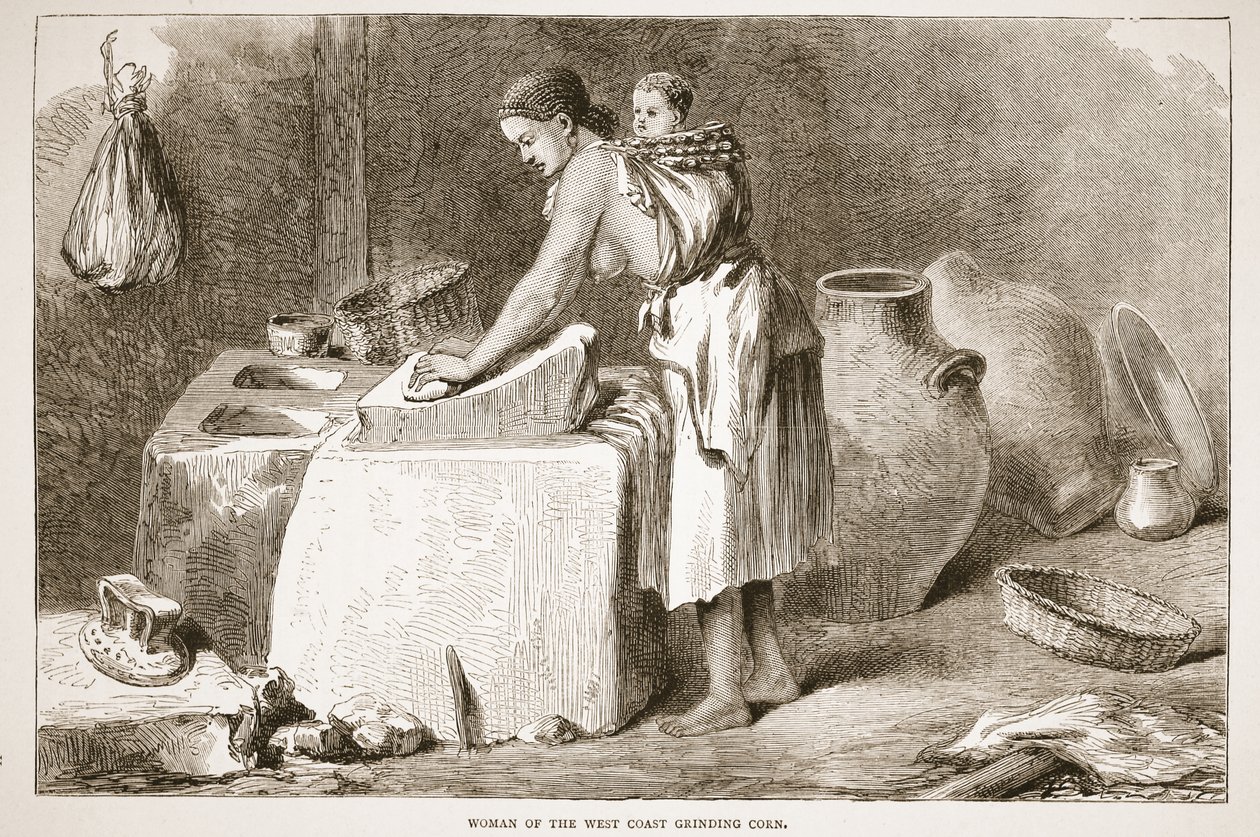 Woman of the West Coast maler majs, illustration fra The Pictorial Edition of the Life and Discoveries of David Livingstone af J. Ewing Richie, pub. af A. Fullarton & Co., 1876 af English School