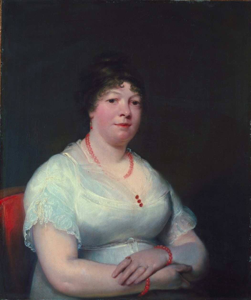 Kvinde med rosenkvartssmykker, ca. 1810-15 af English School