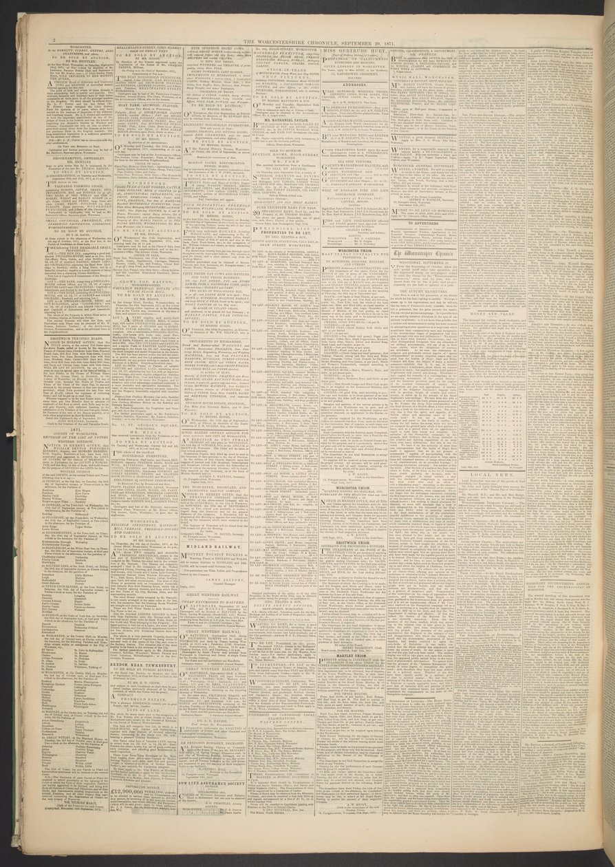 Worcestershire Chronicle, 20. september 1871 (avispapir) af English School