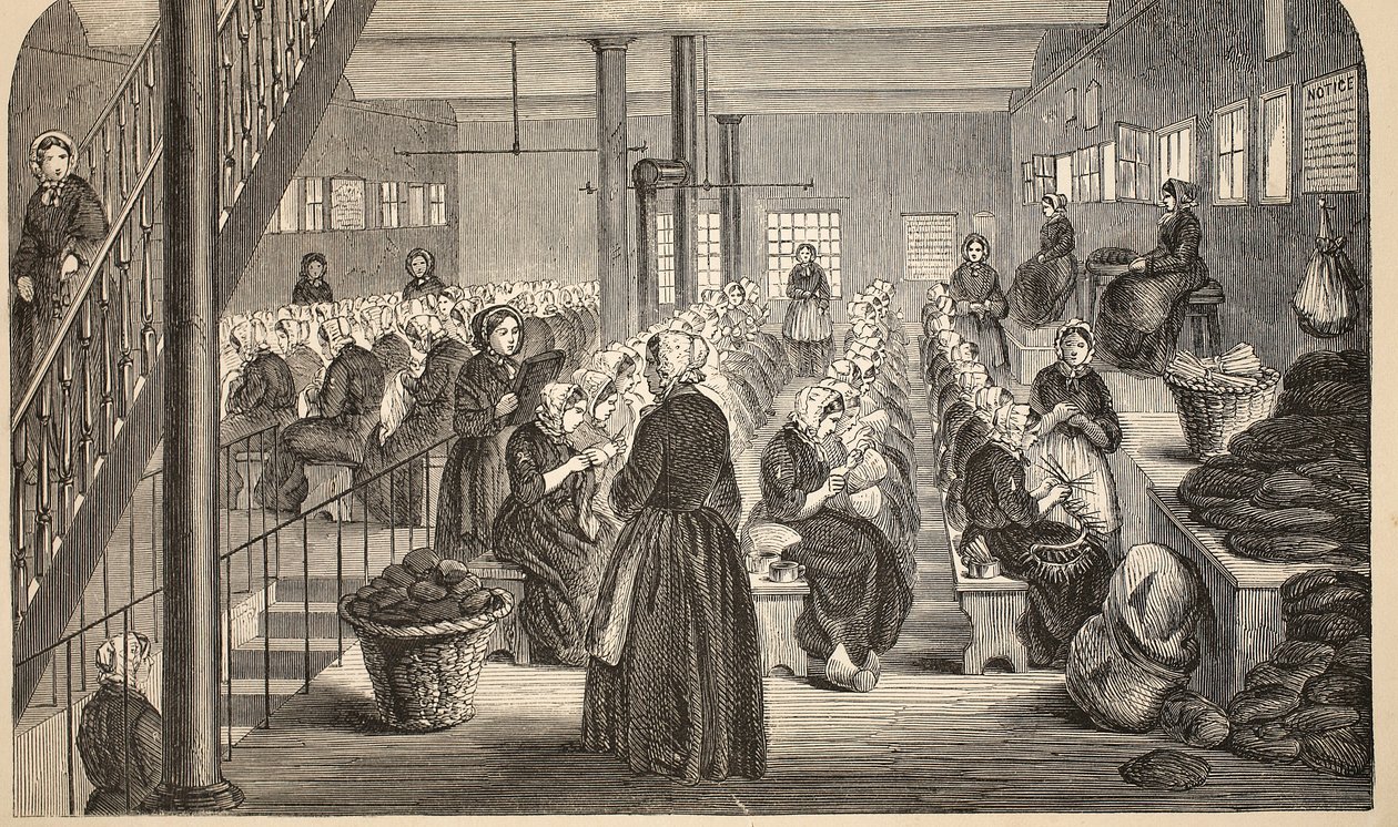 Work-room, on the Silent System, i House of Correction, Tothill Fields, illustration fra The Criminal Prisons of London og Scenes from Prison Life af Henry Mayhew og John Binny, pub. 1862 (eng af English School