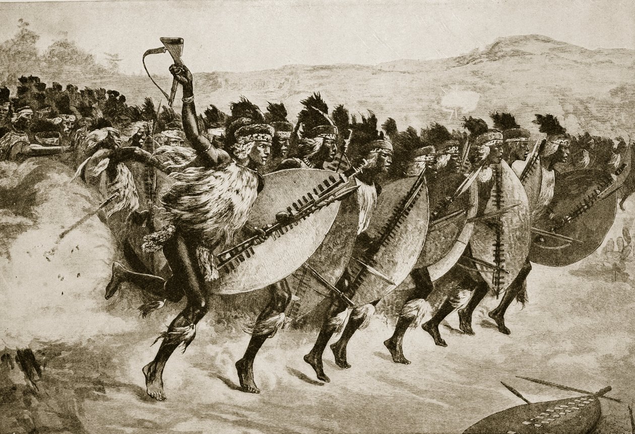 Zuluer rykker frem til angreb ved Kambula Hill, den 29. marts 1879 af English School