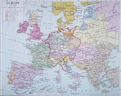 Europa i 1519, fra et moderne atlas, udgivet af George Philip & Son, Ltd. af English School English School