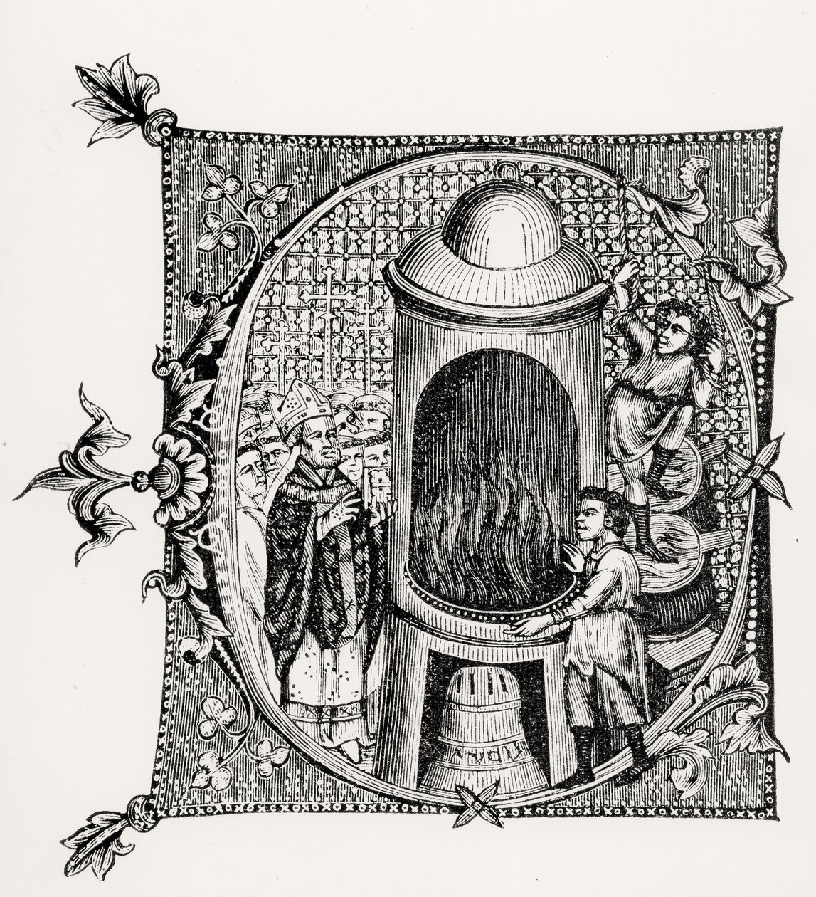 Historikert initial C fra Divinorum Officiorum af William Durand, illustration fra Videnskab og litteratur i middelalderen og renæssancen, skrevet og indgraveret af Paul Lacroix, 1878 ( af English School English School