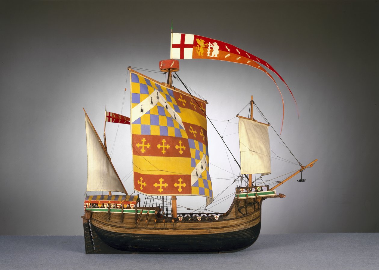 Model af et stort engelsk skib, eller tandhjul fra ca. 1485 af English School English School