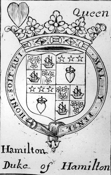 Spillekort, der viser hertugen af Hamiltons våbenskjold af English School English School