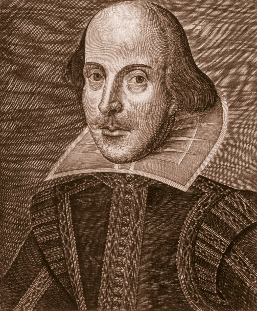 Portræt af William Shakespeare, graveret af Martin Droeshout (ca.1560-c.1642), 1623 af English School English School
