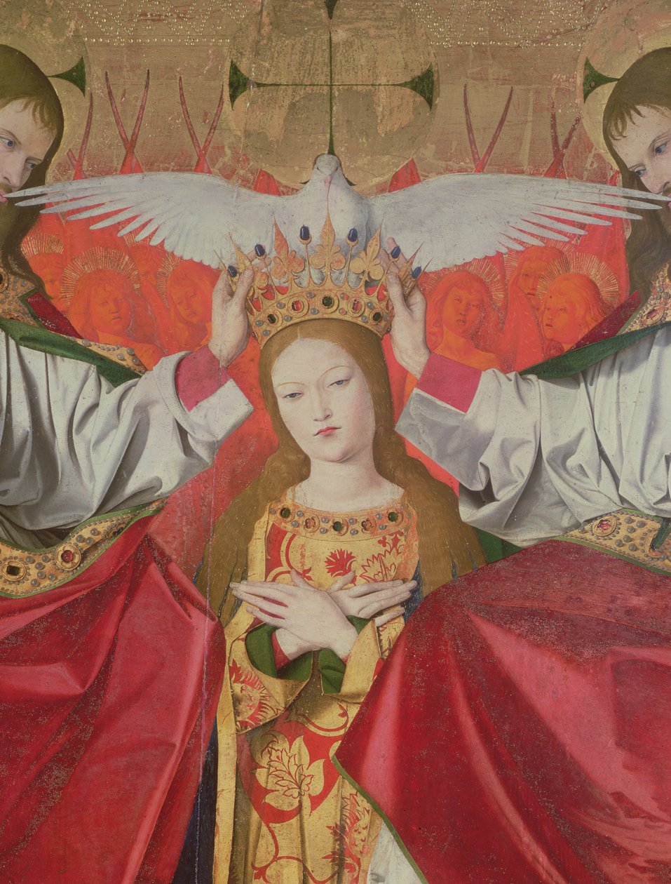 Detalje af Jomfruens kroning, 1453-54 af Enguerrand Quarton