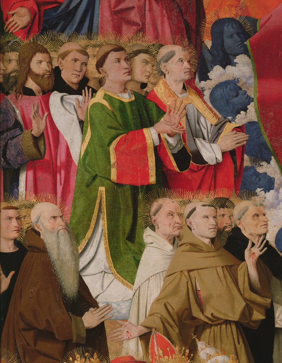 Valgte embedsmænd og præster, detalje fra Jomfruens kroning, 1453-54 af Enguerrand Quarton