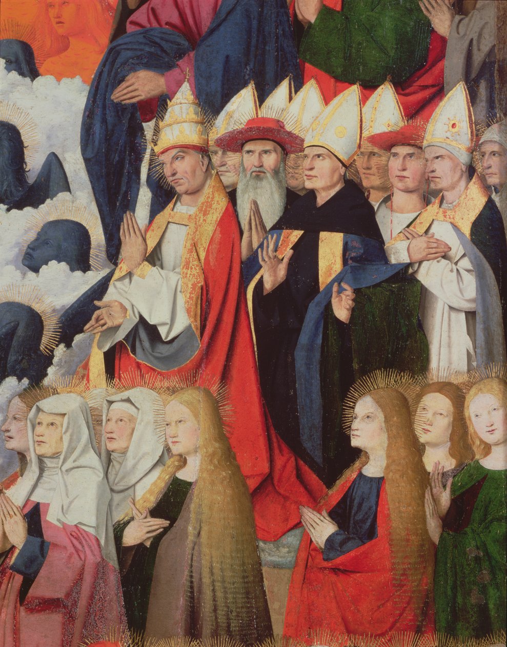 Prælater og helgener, detalje af Jomfruens kroning, 1453-54 olie på panel af Enguerrand Quarton