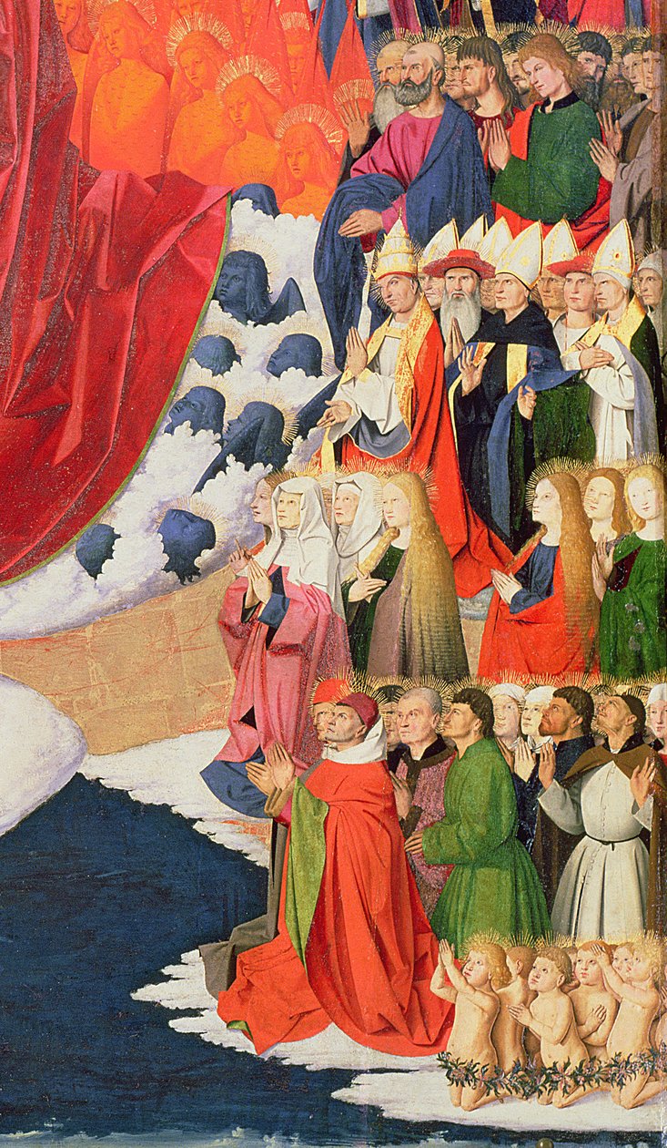 Jomfruens kroning, afsluttet 1454 (detalje af 57626) af Enguerrand Quarton