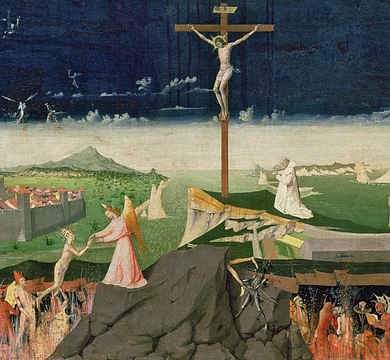 Jomfruens kroning, afsluttet 1454 (detalje af 57626) af Enguerrand Quarton