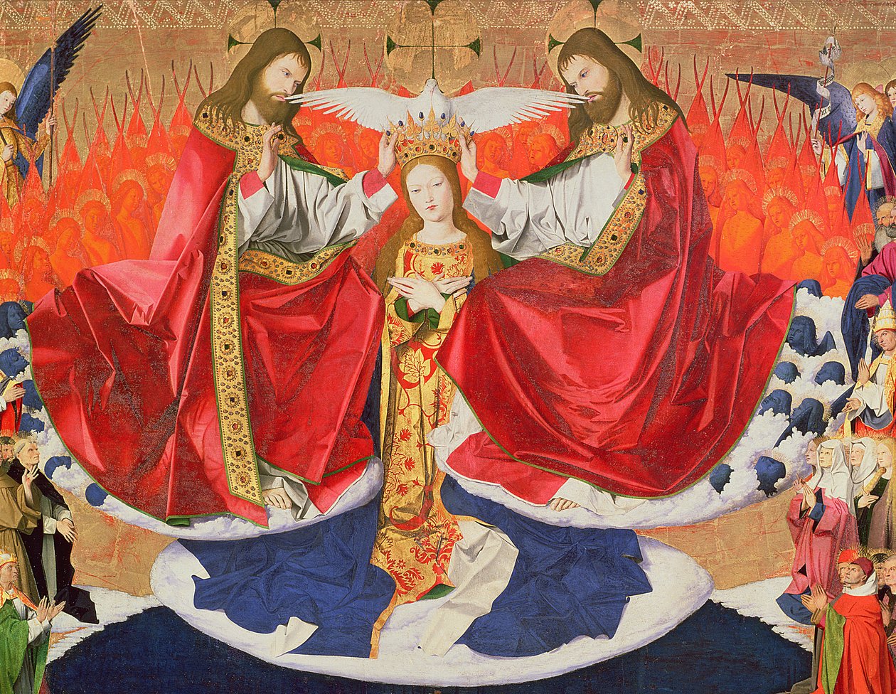 Jomfruens kroning, afsluttet 1454 (detalje af 57626) af Enguerrand Quarton