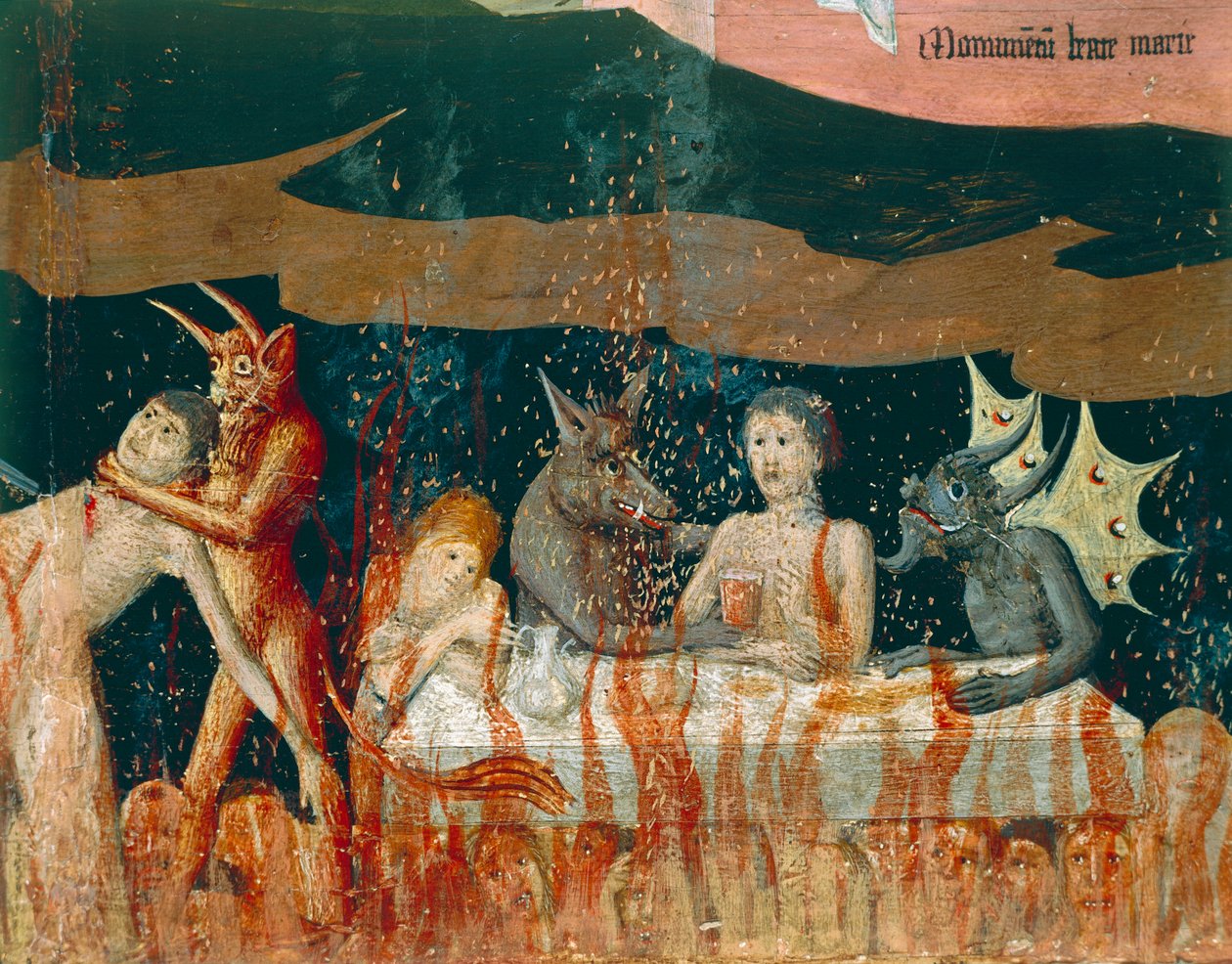 Dæmoner og fordømt i helvede, detalje fra Coronation of Virgin Altertavle af Enguerrand Quarton